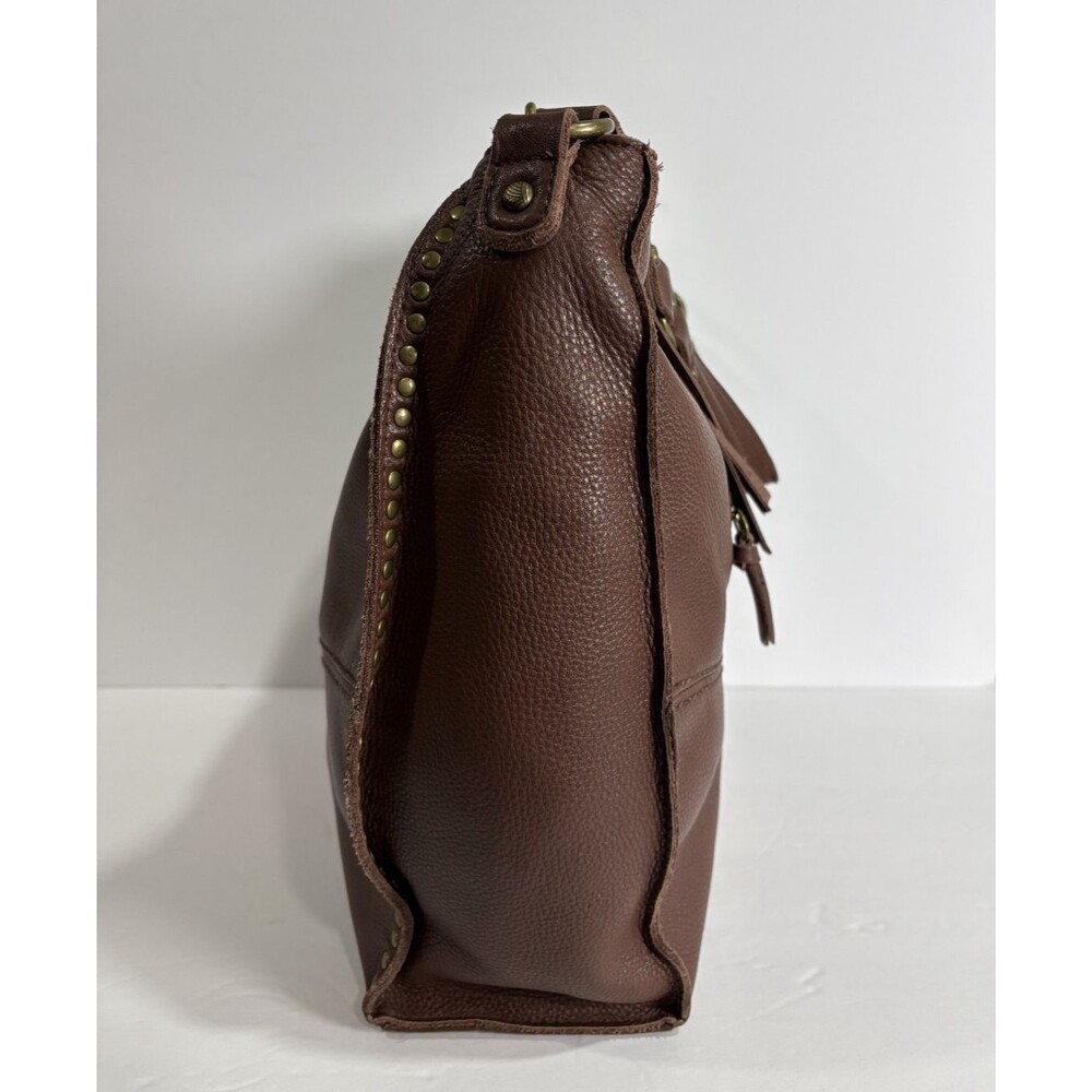 The Sak Silverlake Brown Leather Moto Fringe Hobo Studded Shoulder Bag - Picture 8 of 13